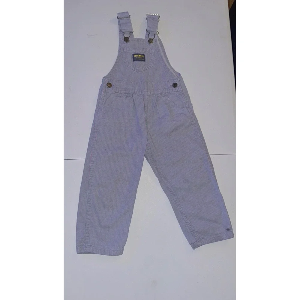 OshKosh B'gosh Overalls Vestbak 4T Purple Green Hickory Stripe USA 1990s Vintage